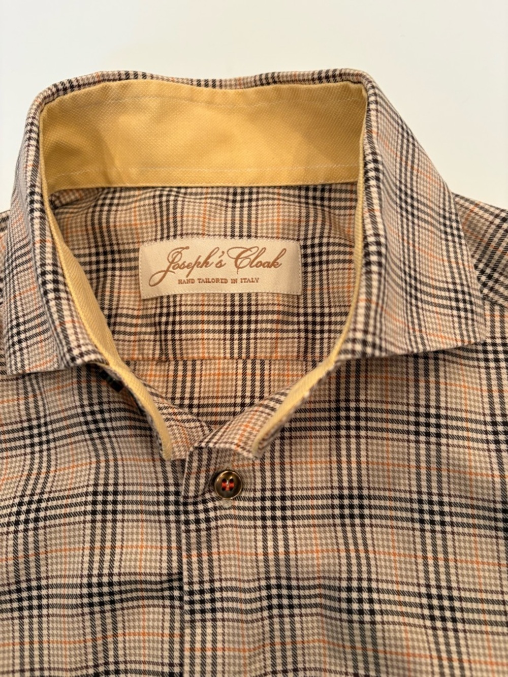 Men's Beige & Yellow Plaid Button-Down Shirt-w/roll back cuffs-Italian made-Med